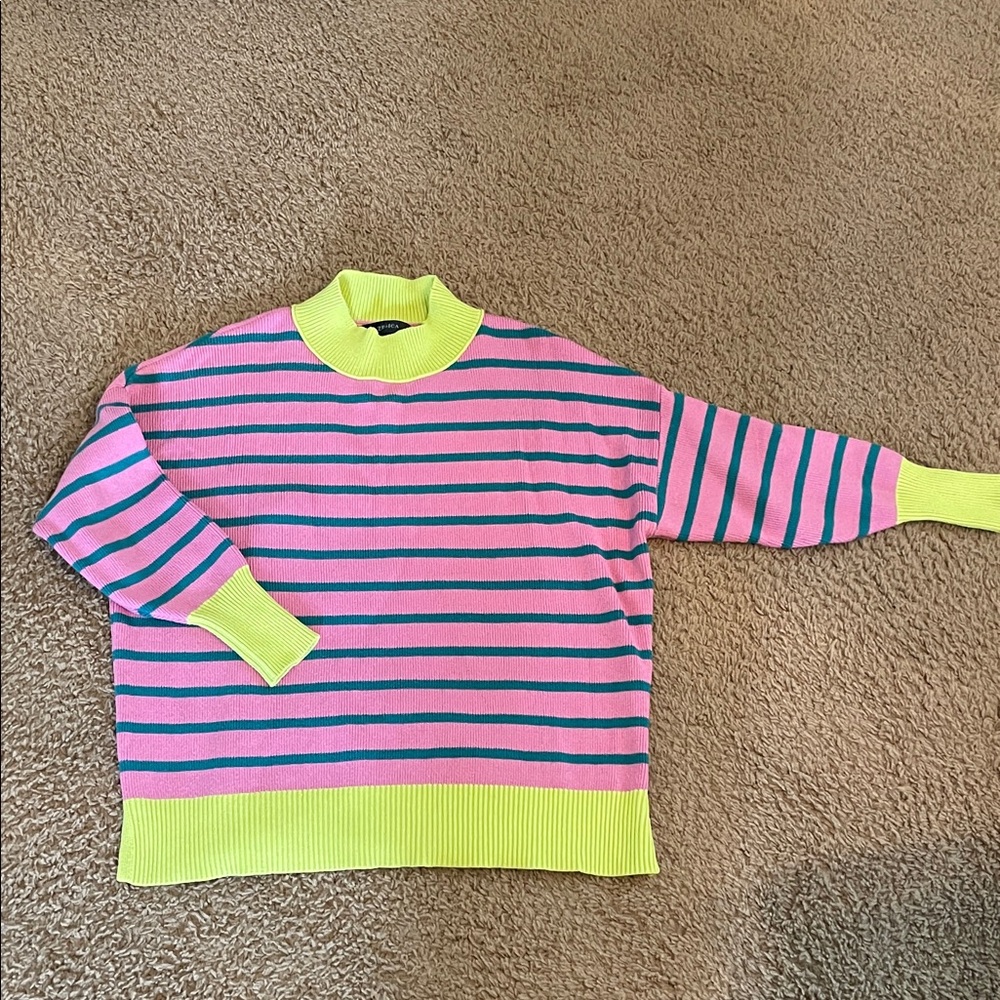 Striped Pink & Neon Yellow Women's Sweater